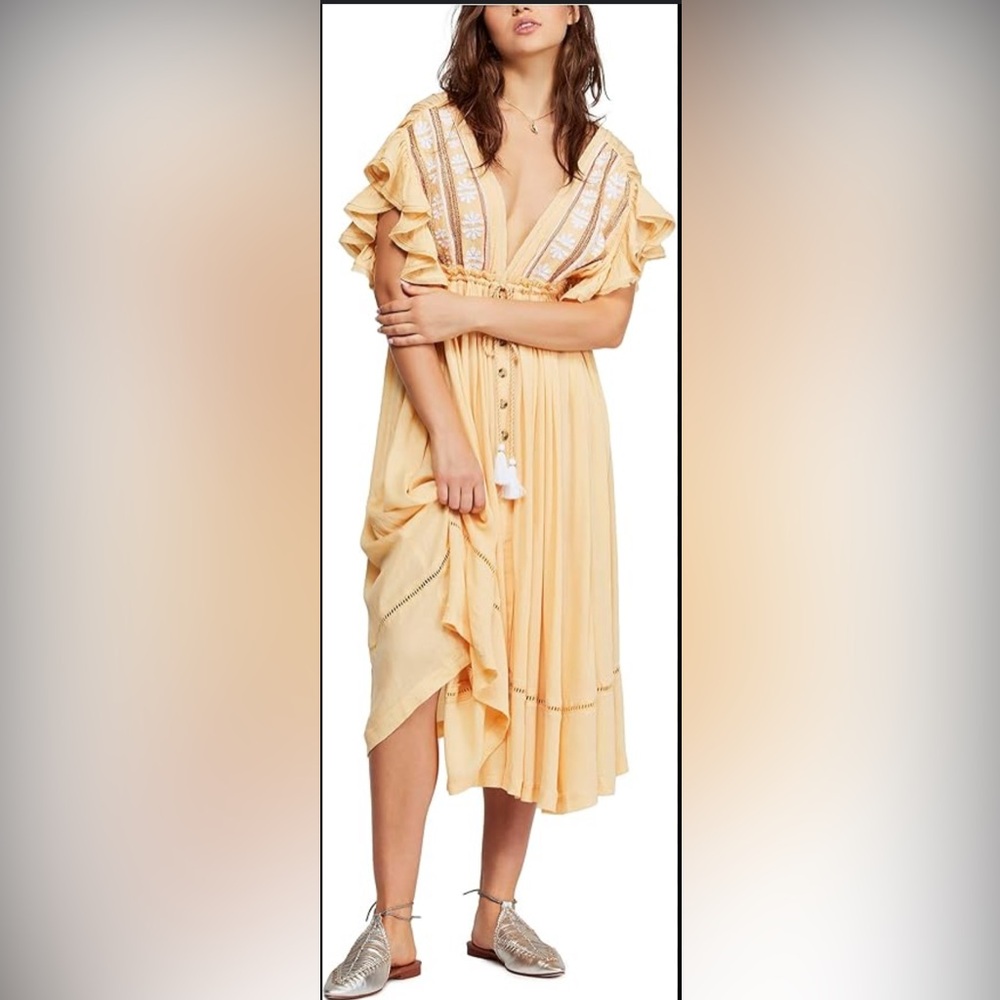 Free Peope Bohemian Maxi Dress with Embroidery sz XS